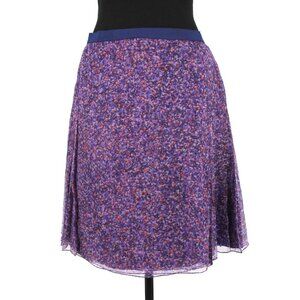 Christian Dior Silk Wrap A-Line Pleated Skirt Navy Blue Purple Abstract Print 42